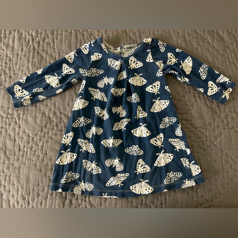 Winter Water Factory Organic Cotton Blue Moth Butterfly Print Dress 18 Months